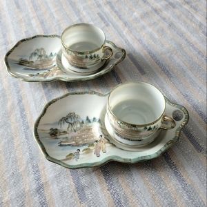 Japanesse porcelain snack plates with tea cups